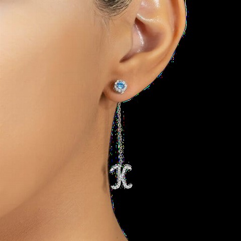 Earrings - Round Cut Silver Earrings with December Birth Stone 100350194 - Turkey