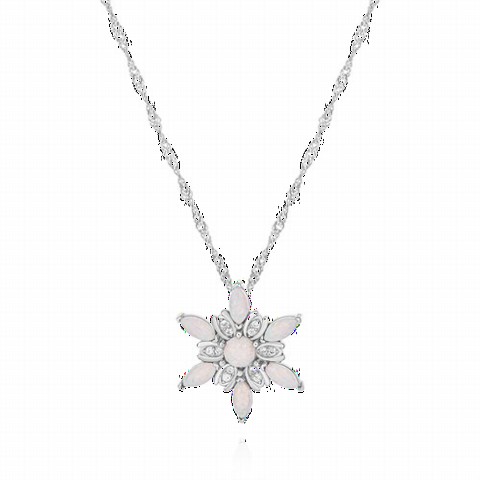 Other Necklace - Opal Stone Wind Flower Silver Necklace 100350079 - Turkey