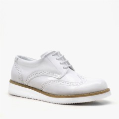 Classical - Hidra Classic White Leather Flat Shoes for Boy 100278519 - Turkey
