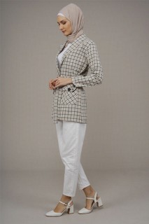 Jacket - Karierte Jacke mit Gürteldetail für Damen 100325681 - Turkey