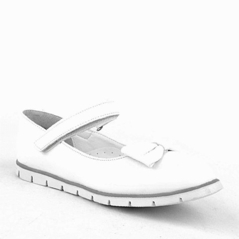 Loafers & Ballerinas & Flat - White Rougan Bowtie Velcro Babettes For Girls 100316936 - Turkey