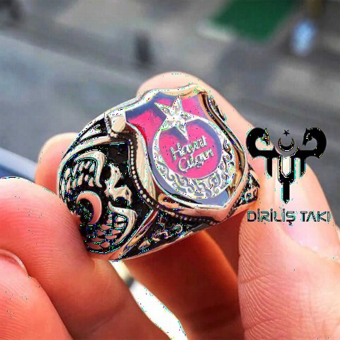 Ring with Name - Moon Star Motif Shield Model Personalized Sterling Silver Men's Ring 100348223 - Turkey