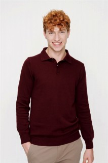Polo Collar Knitwear - Men's Dark Claret Red Dynamic fit Basic Polo Neck Knitwear Sweater 100345110 - Turkey