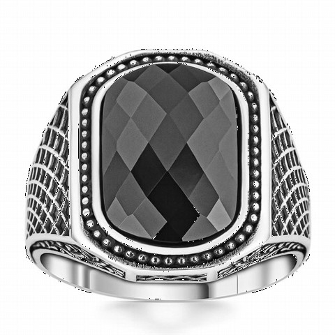 Zircon Stone Rings - Knitting Pattern Cut Black Zircon Stone Silver Ring 100350367 - Turkey