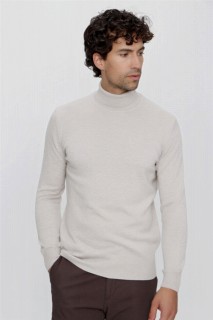 Fisherman's Sweater - Men's Beige Basic Dynamic Fit Relaxed Fit Full Turtleneck Knitwear Sweater 100345150 - Turkey