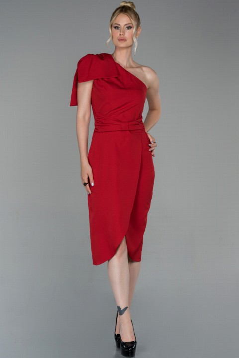 Evening & Party Dresses - Evening Dress Short Sleeve Strap Crepe Invitation Dress 100296912 - Turkey