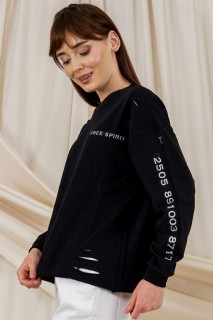 Sweatshirt - Women's Laser Cut Printed Sweatshirt 100326323 - Turkey