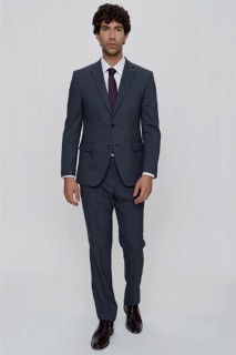 Suit - Men's Blue Cilicia Patterned Dynamic Fit Relaxed Cut 6 Drop Suit 100350993 - Turkey