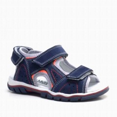 Sandals & Slippers - Navy Blue Genuine Leather Velcro Boys Sandals 100278785 - Turkey