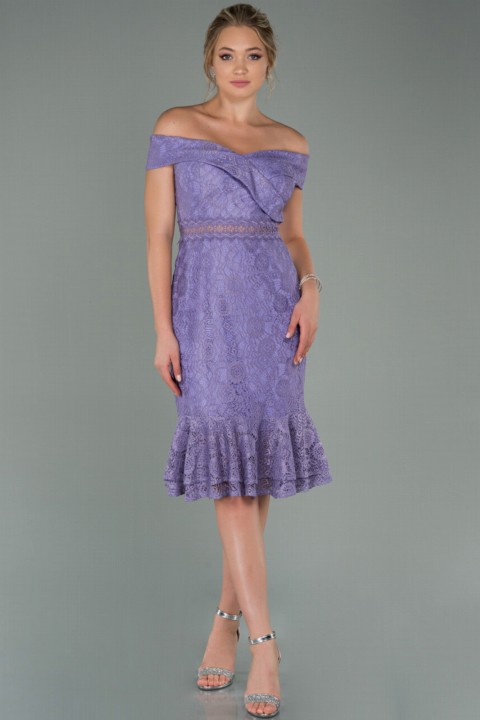 Woman - Evening Dress Boat Neck Lace Midi Invitation Dress 100297975 - Turkey