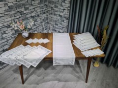Table Cover Set - Samira 17 Piece Placemat Set Cream Gray 100331170 - Turkey