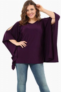 Blouse - Wide Loose Sleeves Slit Large Size Tunic 100276278 - Turkey