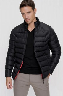 Coat - Men's Black Edmonton Dynamic Fit Casual Fit Zippered Quilted Coat 100350688 - Turkey