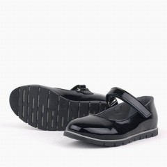 Genuine Patent Leather Black Flat Shoes for Girls 100278857