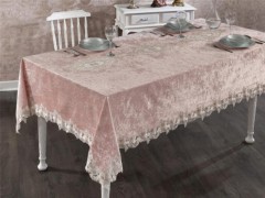 Dowry box - Verda French Guipure Velvet Table Cloth Powder 100332594 - Turkey