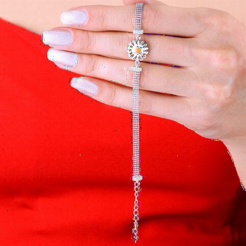 Bracelet - Daisy Enameled Zircon Stone Women's Sterling Silver Bracelet 100349641 - Turkey