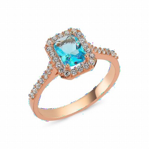 Rings - خاتم فضة إسترليني نسائي ذو تأثير أزرق من سوليتير 100347283 - Turkey