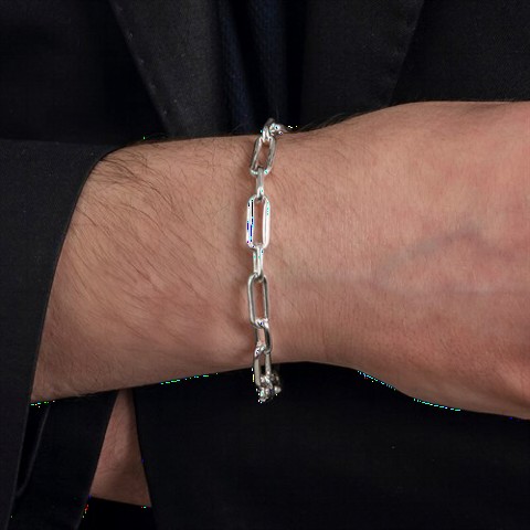 Bracelet - Rectangle Ring Silver Chain Bracelet 100350113 - Turkey