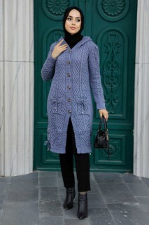 Cardigan - İndigo Blue Hijab Knitwear Cardigan 100345034 - Turkey