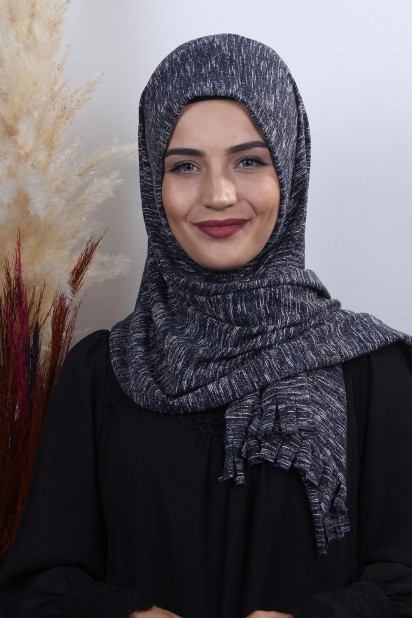 Knitted Shawl - Knitwear Practical Hijab Shawl Navy Melange 100282921 - Turkey