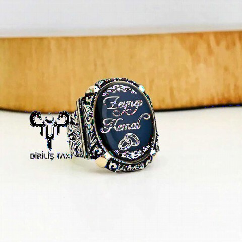 Ring with Name - Personalized Sterling Silver Men's Ring 100348224 - Turkey
