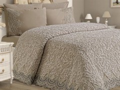 Blanket Sets - French Lace Ebrar Blanket Set Cappucino 100342481 - Turkey