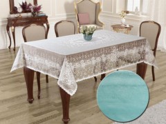 Square Table Cover - Knitted Board Patterned Chimney Table Sultan Turquoise 100259243 - Turkey