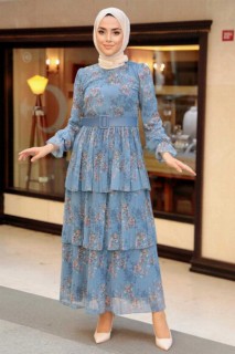 Clothes - İndigo Blue Hijab Dress 100344981 - Turkey
