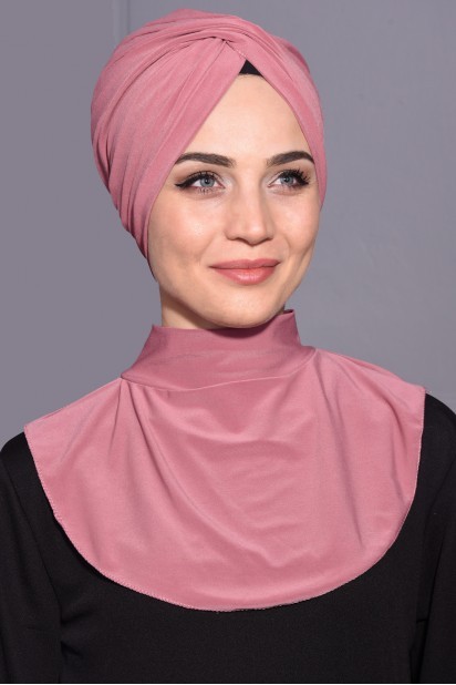 Woman Bonnet & Turban - Snap Fastener Hijab Collar Dried Rose 100285599 - Turkey