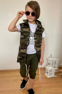 Tracksuit Set - Boy's Back Chain Detailed Front Snap Button and Hooded Camouflage-Green Tracksuit 100328722 - Turkey