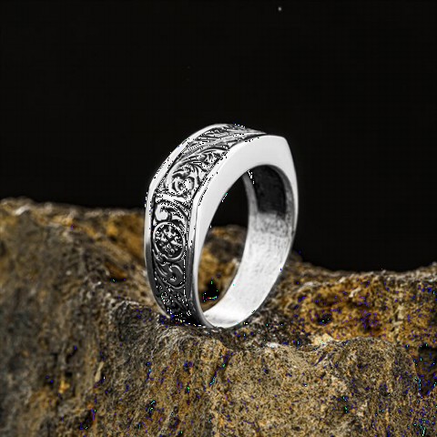Stoneless Rings - Rectangle Patterned Silver Ring 100349438 - Turkey