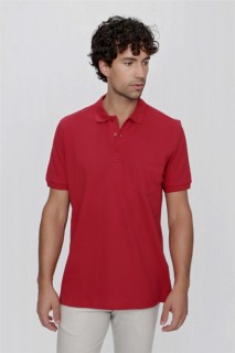 Top Wear - Men's Red Basic Plain 100% Cotton Battal Wide Cut Short Sleeved Polo Neck T-Shirt 100350928 - Turkey