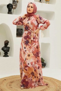 Clothes - Salmon Pink Hijab Dress 100339654 - Turkey