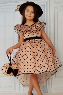 Girls - Girls' Polka Dot Salmon Evening Dress 100327364 - Turkey