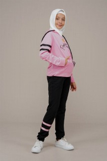 Young Girl's Letter and Stripe Detailed Tracksuit Set 100352526