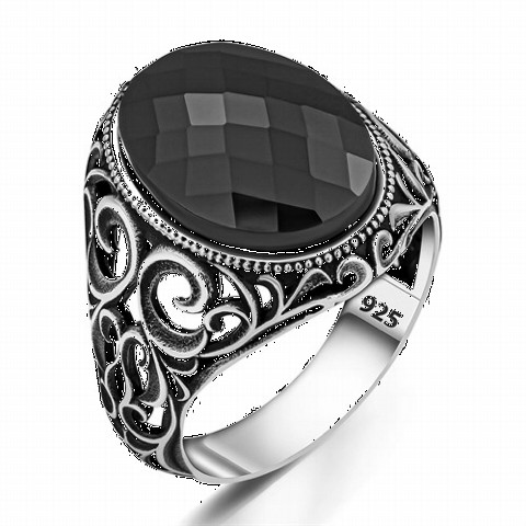 Zircon Stone Rings - Ottoman Patterned Zircon Stone Silver Ring 100350240 - Turkey