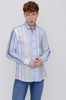 Shirt - Men's Blue 100% Cotton Slim Fit Slim Fit Shirt 100350753 - Turkey