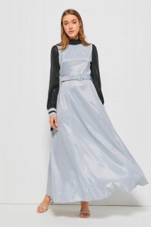 Daily Dress - Women's Sleeves Rope Detailed Belted Evening Dress 100342689 - Turkey
