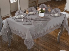 Table Cover Set - Lisa Table Cloth Set 18 Pieces Gray 100330137 - Turkey