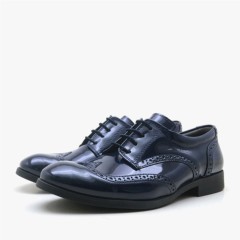 Titan Navy Blue Patent Leather Shoes Lace up for Young Boys 100278685