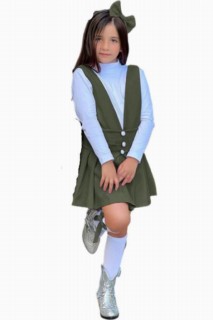 Girl's Front Button Pocket Detailed Skirt Frilly Salopette Green Dress 100328746