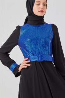 Women's Sleeves Ruffle Detailed Sequin Evening Dress 100342701