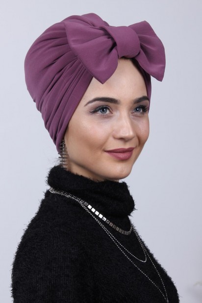 Woman Bonnet & Turban - توربان دوطرفه پاپیون دار با گل رز خشک شده پر شده - Turkey