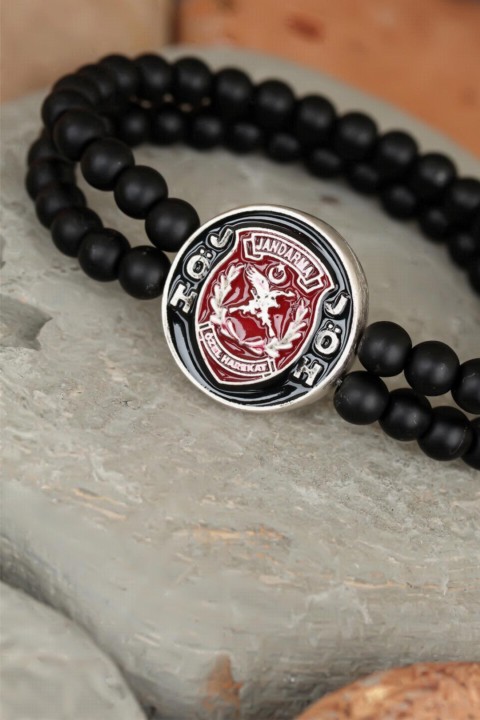Black Color Double Row Onyx Natural Stone JÃ–H Design Men's Bracelet 100318767