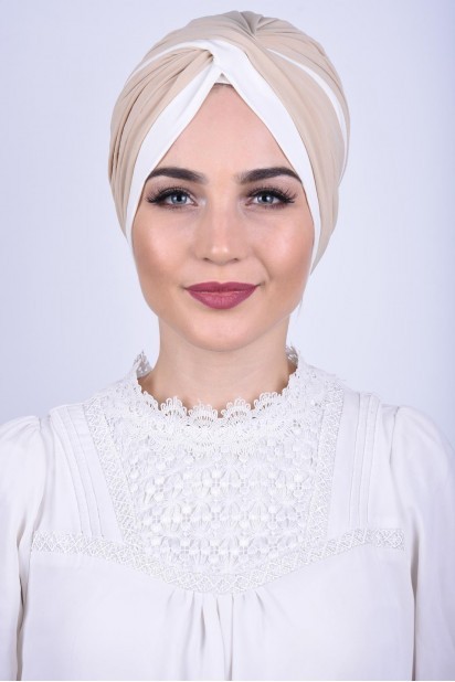 Woman Bonnet & Turban - Bicolore Vera Bone Beige - Turkey