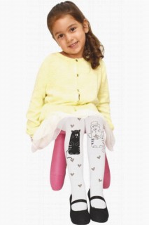 Girl's Kitten and Heart Printed Glittery White Tights 100327328