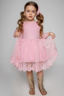 Outwear - Little Girl Princess Pink Dress With Laces 100326620 - Turkey