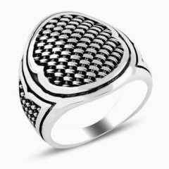 Straw Embroidered Oval Silver Ring 100346795