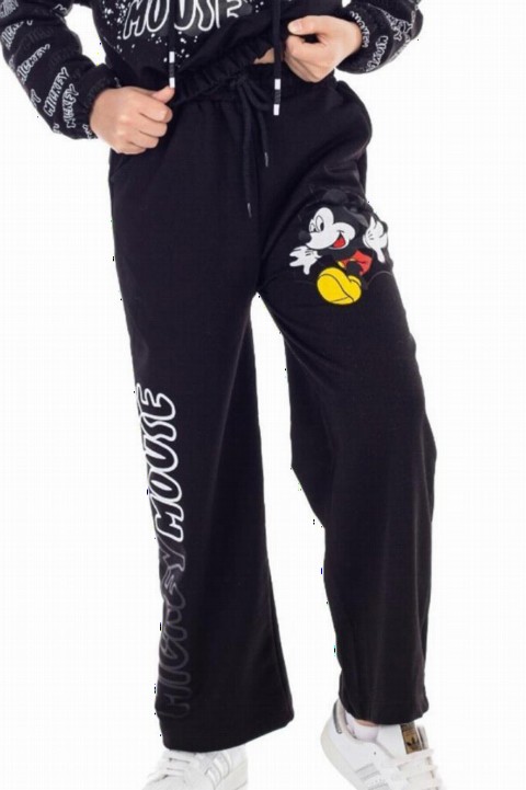 Girl Boy Mickey Mouse Elastic Waist Wide Leg Black Tracksuit Suit 100328714