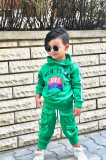 Boy's New York Printed Hooded Green Tracksuit Suit 100328623